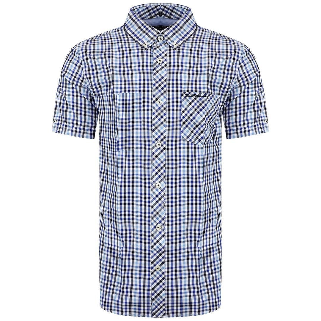 Ben Sherman Ben Sherman Men's Short Sleeve Collared Blue Checkered Shirt - 1