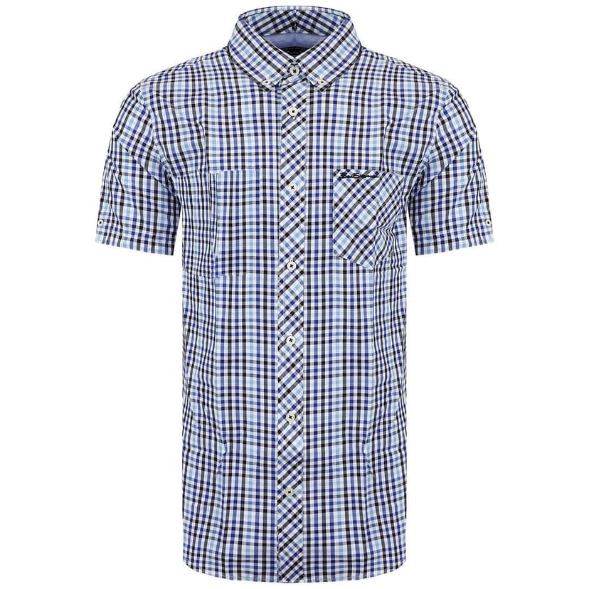 Ben Sherman Ben Sherman Men's Short Sleeve Collared Blue Checkered Shirt - 1