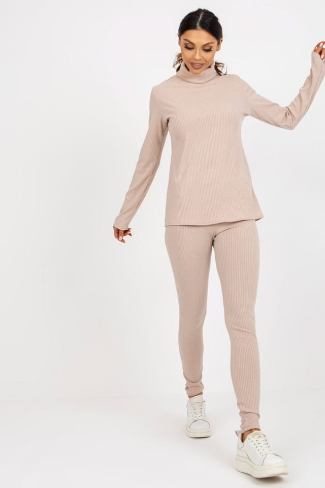 Love Lace Love Lace Women's Ribbed Turtleneck Long Sleeve Blouse in Beige - 2