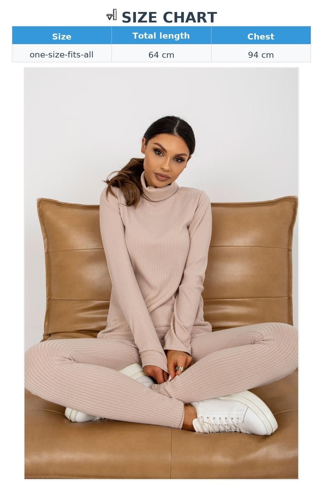 Love Lace Love Lace Women's Ribbed Turtleneck Long Sleeve Blouse in Beige - 4
