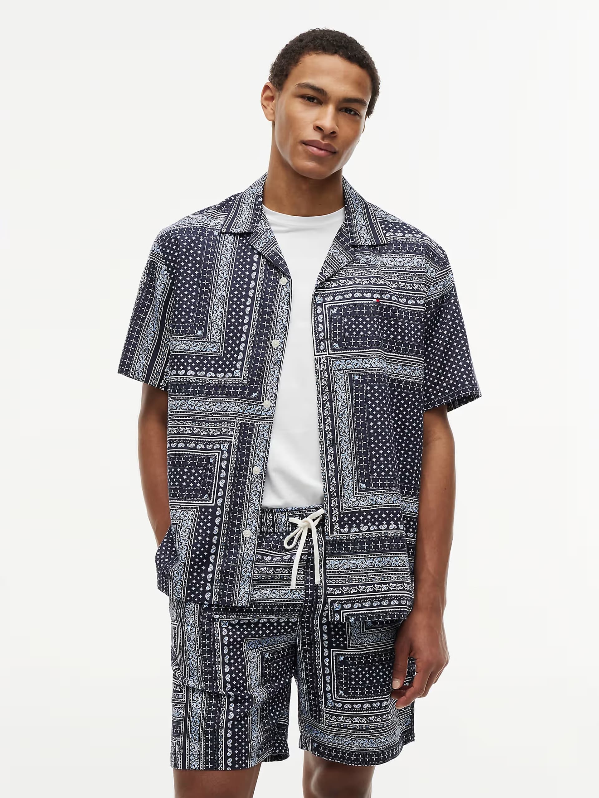 ASOS Tommy Hilfiger Relaxed fit bandana print short sleeve shirt in dark blue