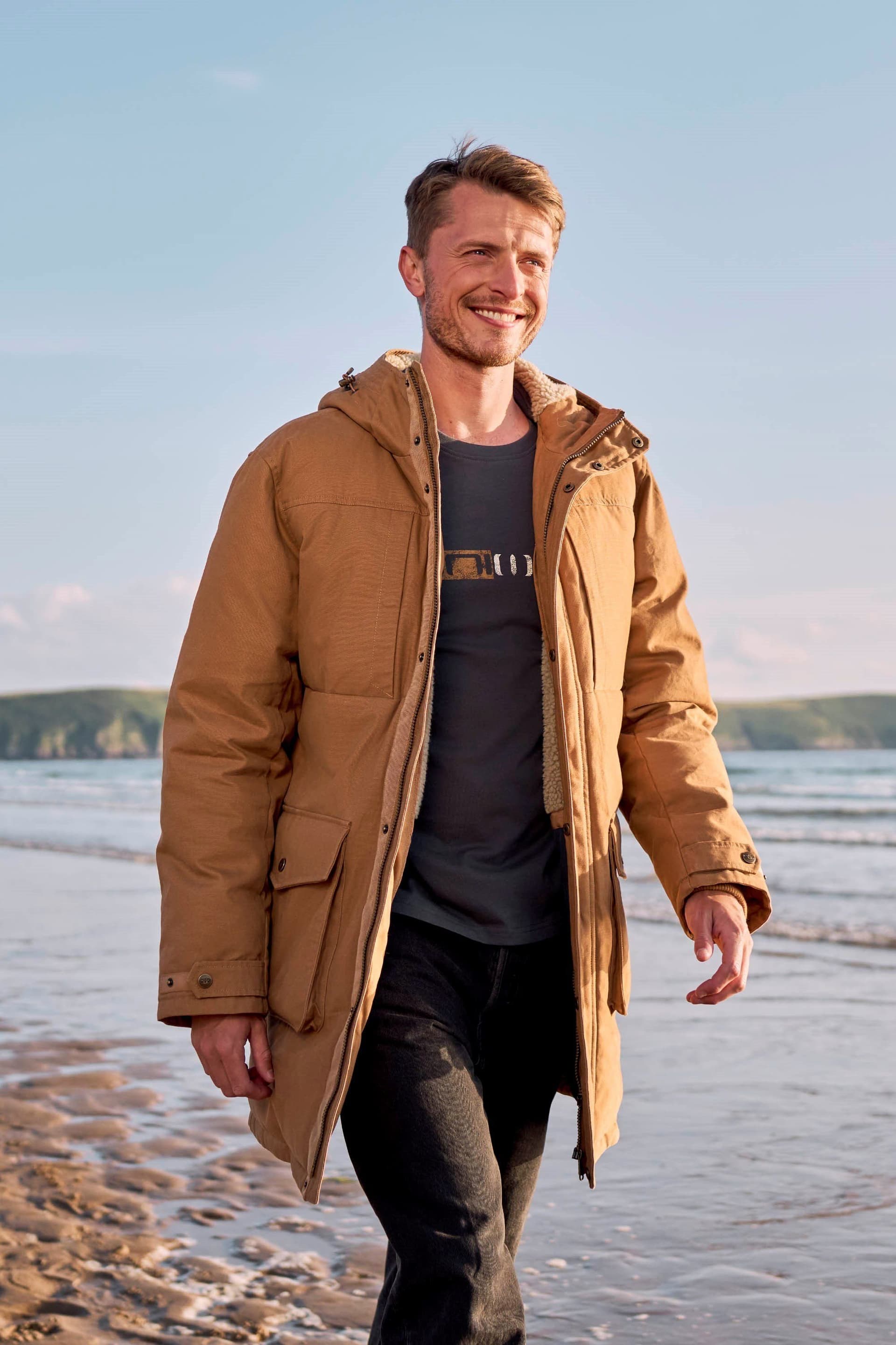 Animal Animal Men's 'Fistral' Water Resistant Windproof Plush Borg Lined Cotton Parka in Tan