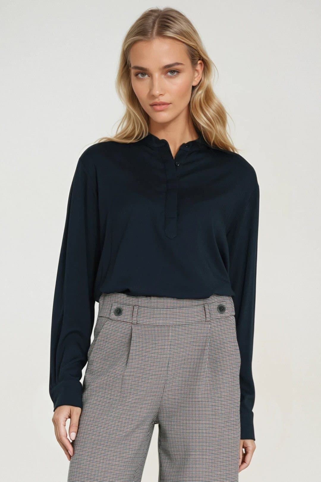 Love Lace Love Lace Blue Viscose Oversized Polo Blouse