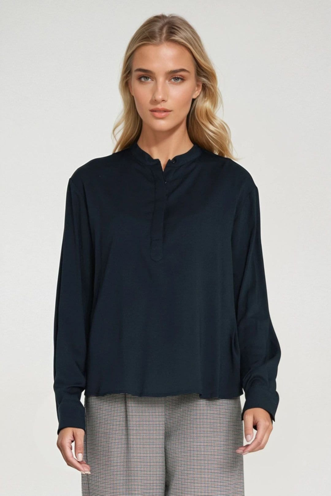 Love Lace Love Lace Women's Modern Viscose Oversized Polo Blouse in Blue - 4