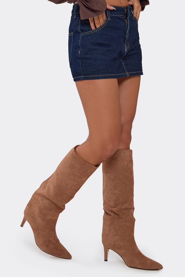 EGO EGO Women's Knee High Faux Suede Stiletto Boots in Light Brown - 2