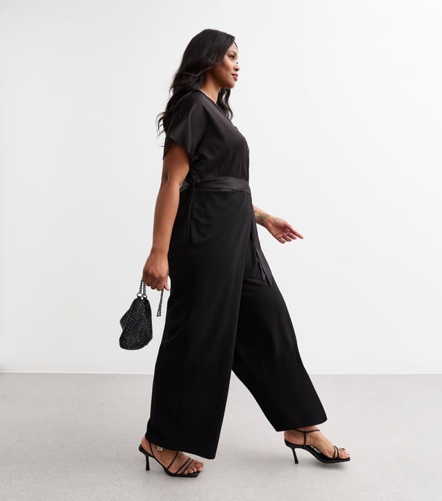 New Look Women's Plus Size Black Satin Scuba Wrap Jumpsuit Curves New Look - 3
