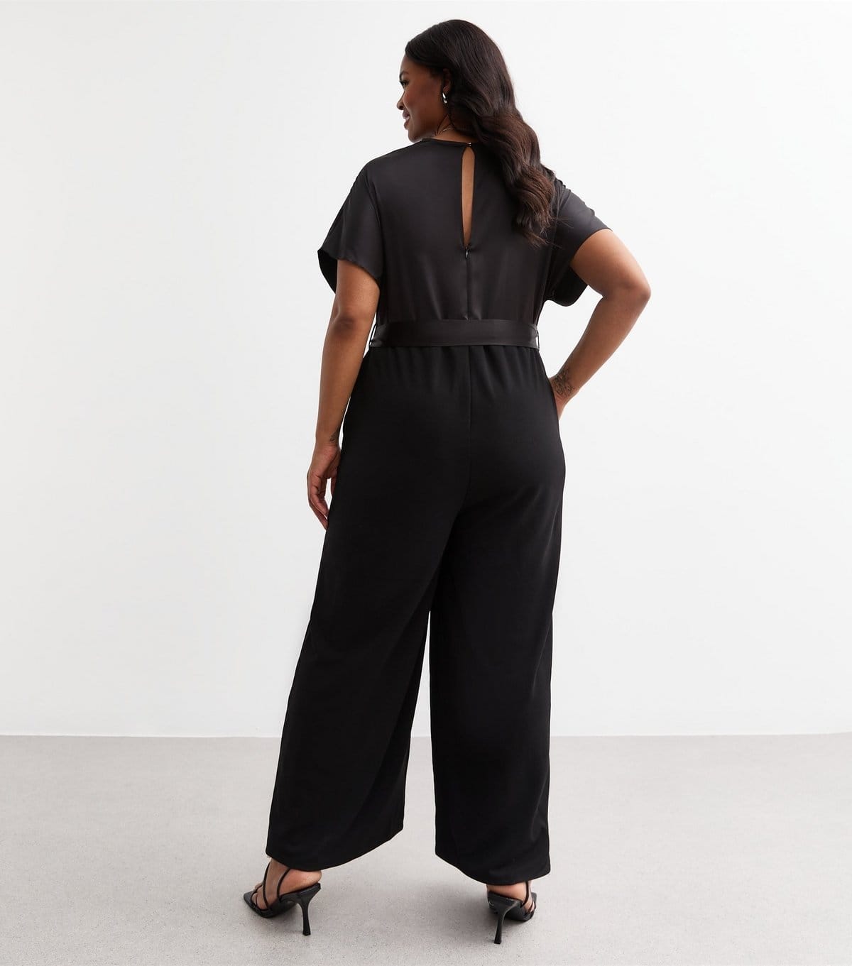 New Look Women's Plus Size Black Satin Scuba Wrap Jumpsuit Curves New Look - 4