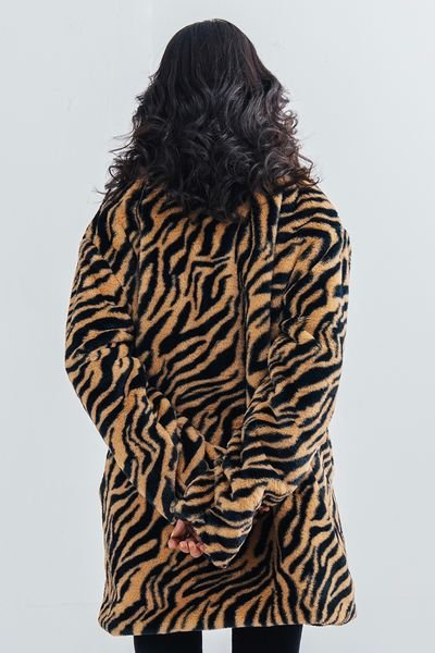Urban Studio Urban Studio Women's Faux Fur Tiger Print Relaxed Fit Over coat in Brown - 4