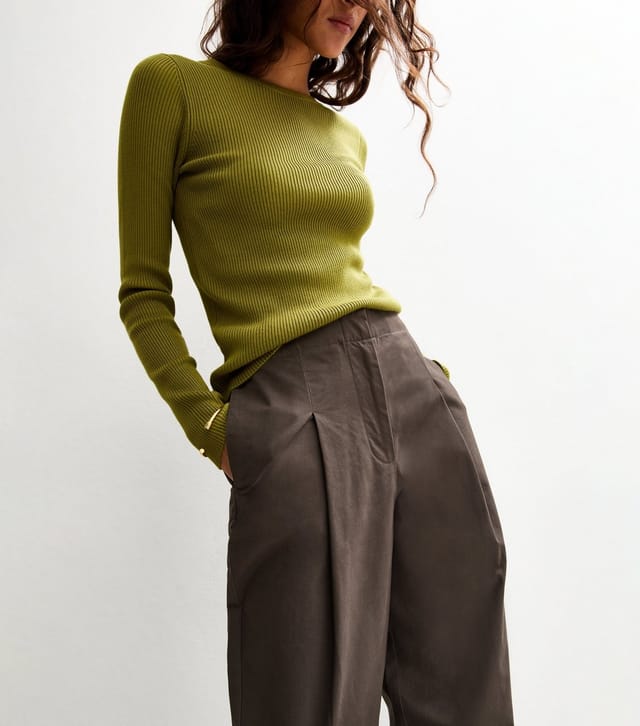 New Look Women's Dark Grey Barrel Leg Twill Trousers New Look - 2