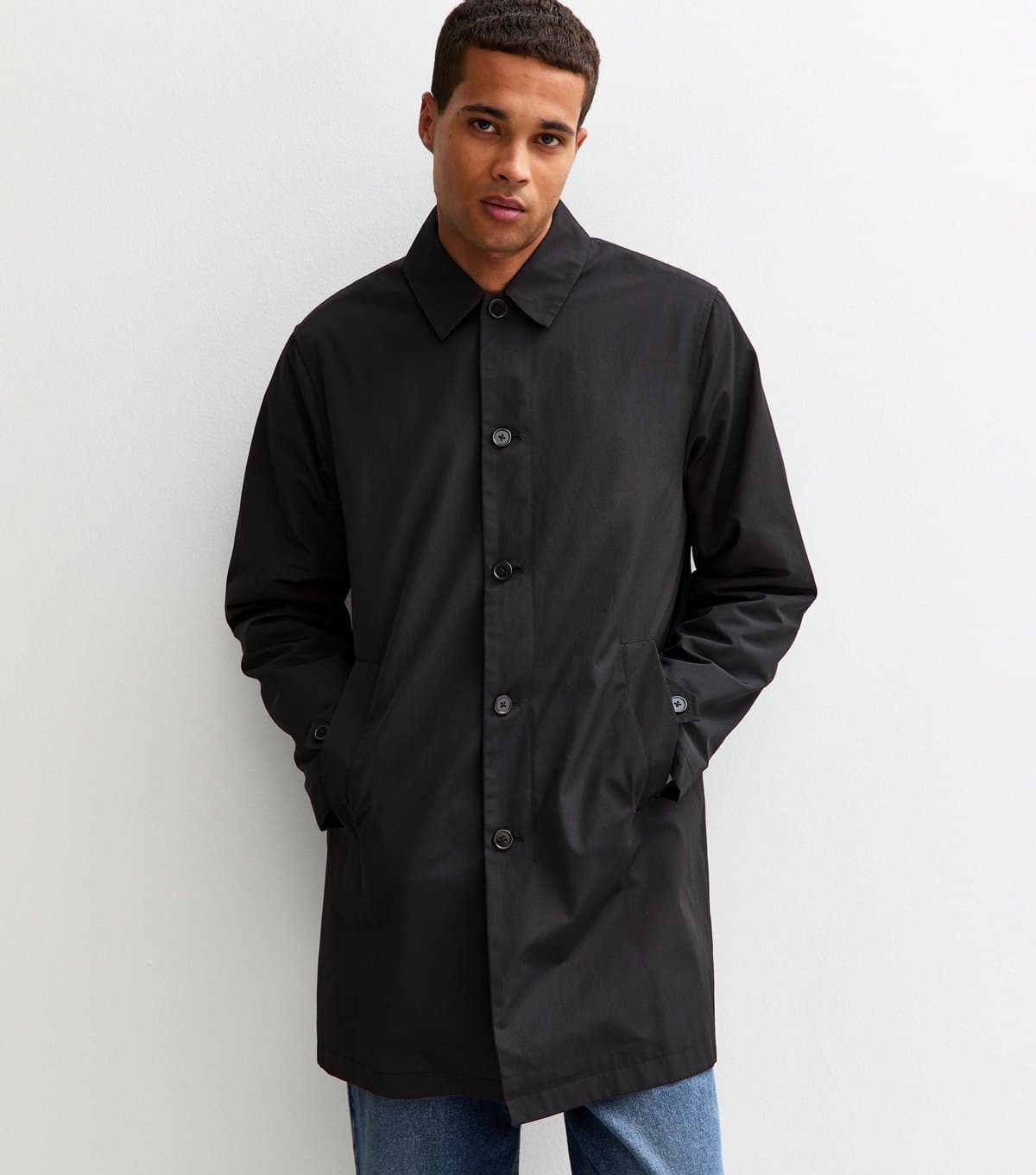 New Look Men's Black Regular Fit Button Front Car Coat New Look