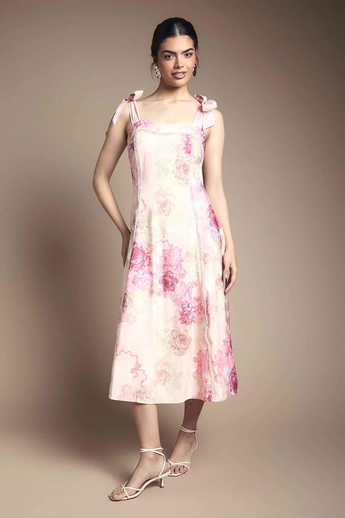 Oasis Oasis Women's Bow Strap Midi Prom Dress in Floral