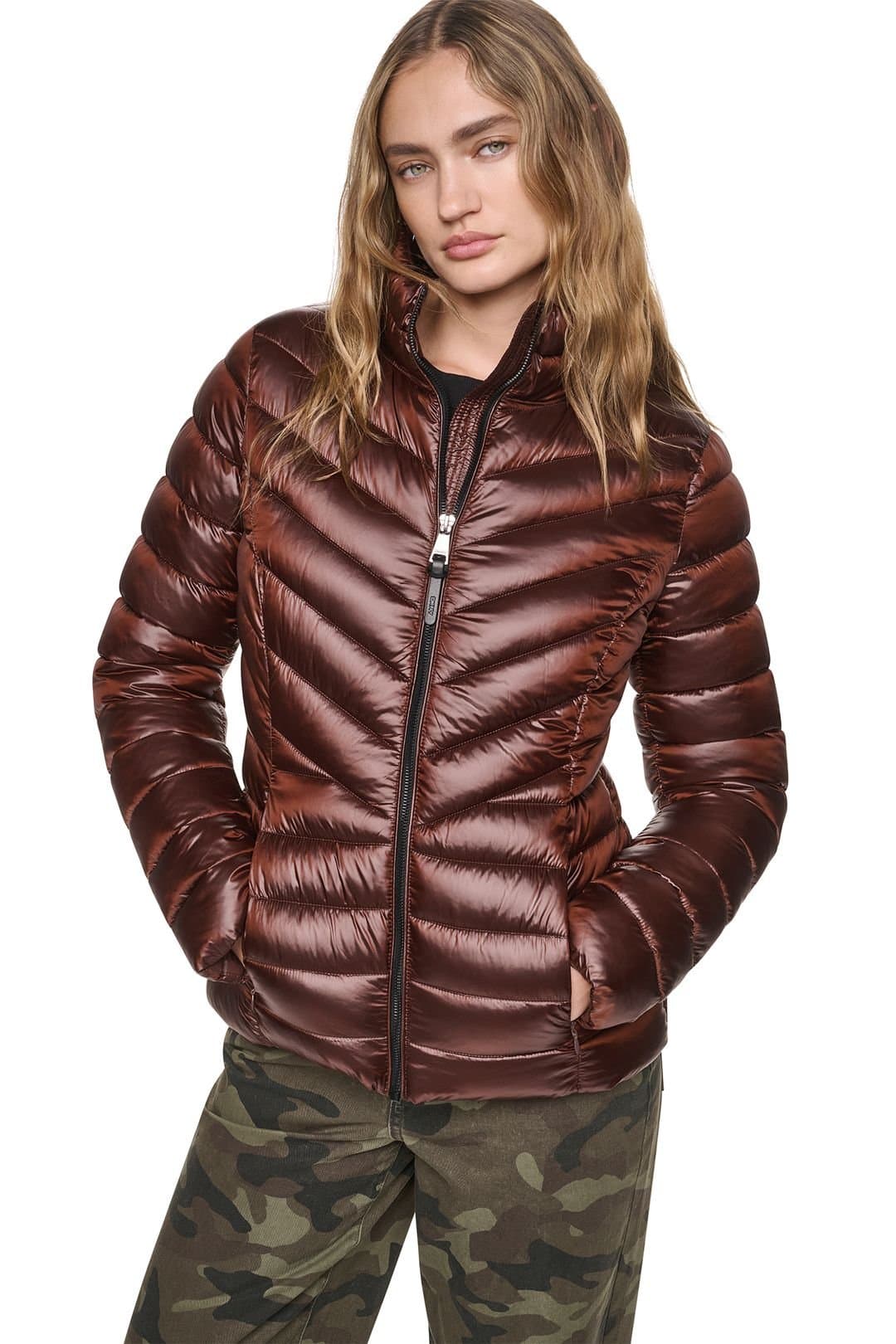 DKNY DKNY Women's Matte Lightweight Puffer Jacket Espresso in Brown