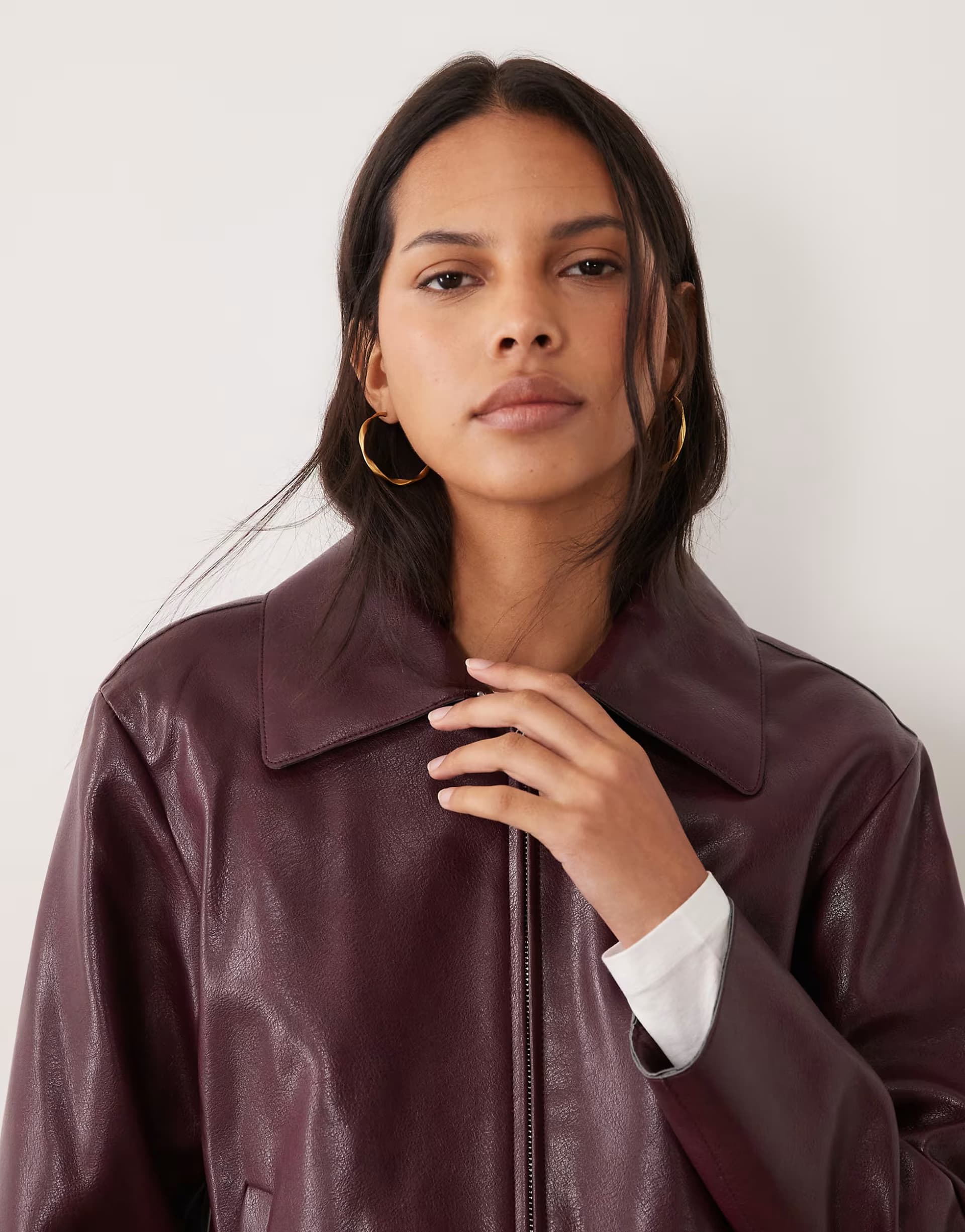 ASOS Mango faux leather jacket in burgundy