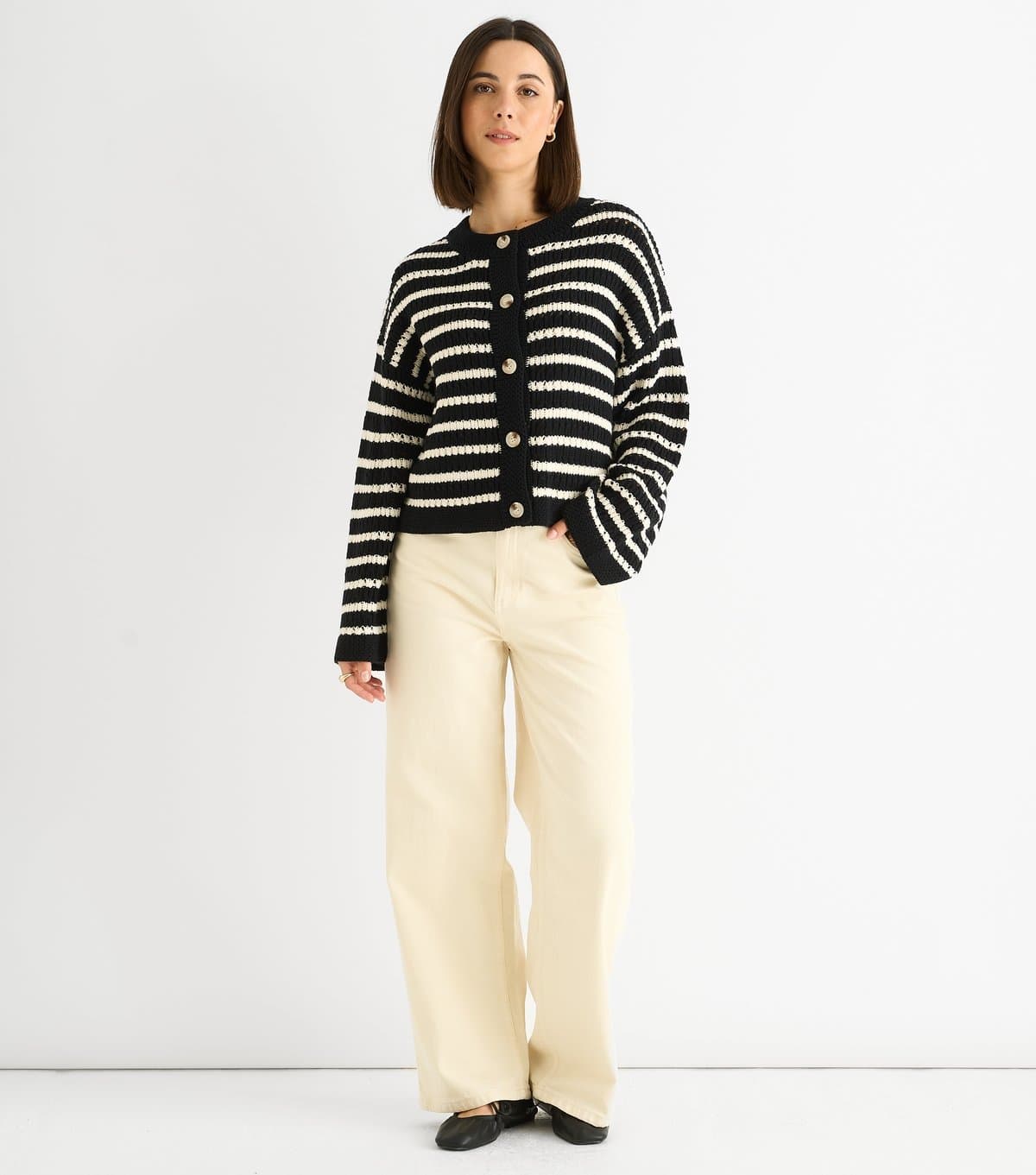 Gini London Women's Black Striped Cardigan Gini London New Look