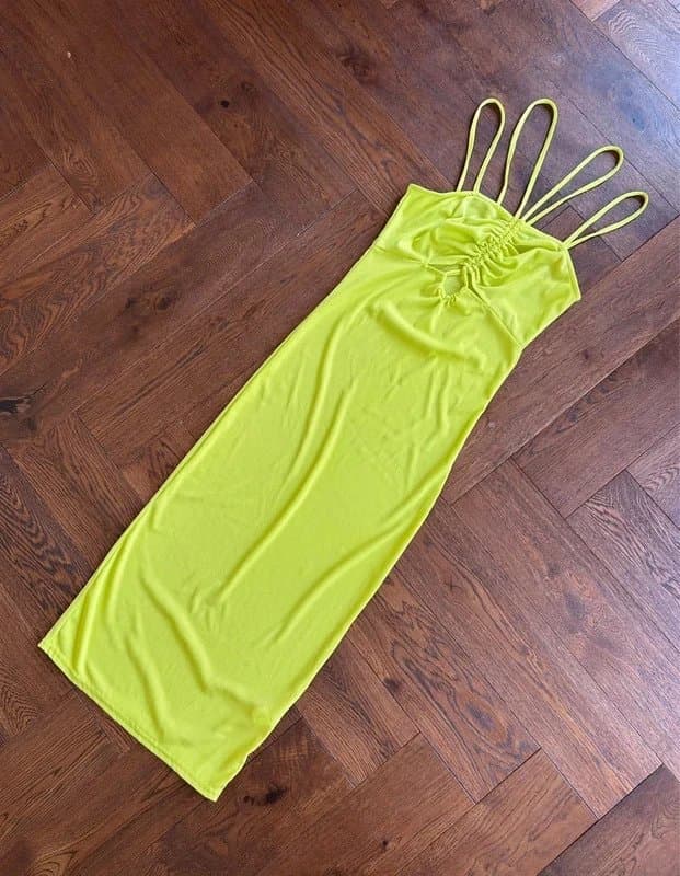New Look [Holiday/Summer] Cut Out Ruched Front Neon Yellow Maxi Dress New Look Size 10
