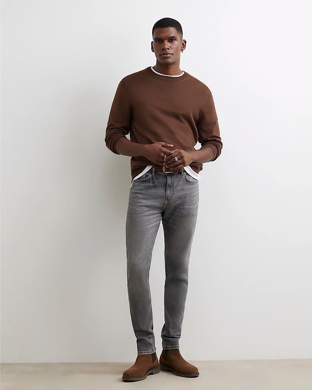 River Island Mens River Island Grey Skinny Fit Stretch Jeans