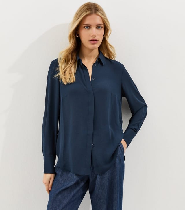 New Look Women's Navy Concealed Button Shirt New Look - 2