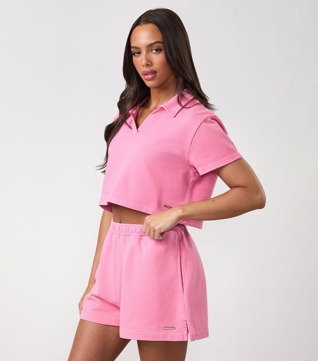 Gym King Women's Pink Cotton Cropped Polo Shirt Gym King New Look - 2