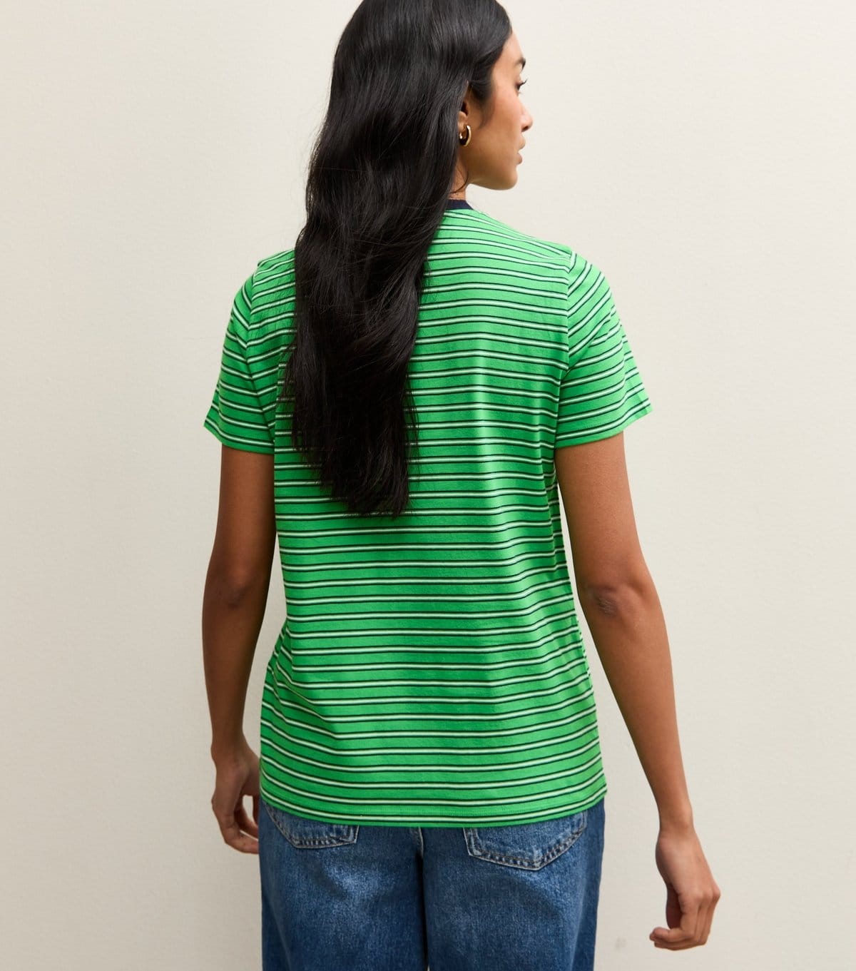 New Look Women's Green Cotton Striped Paris 86 Logo T-Shirt New Look - 4