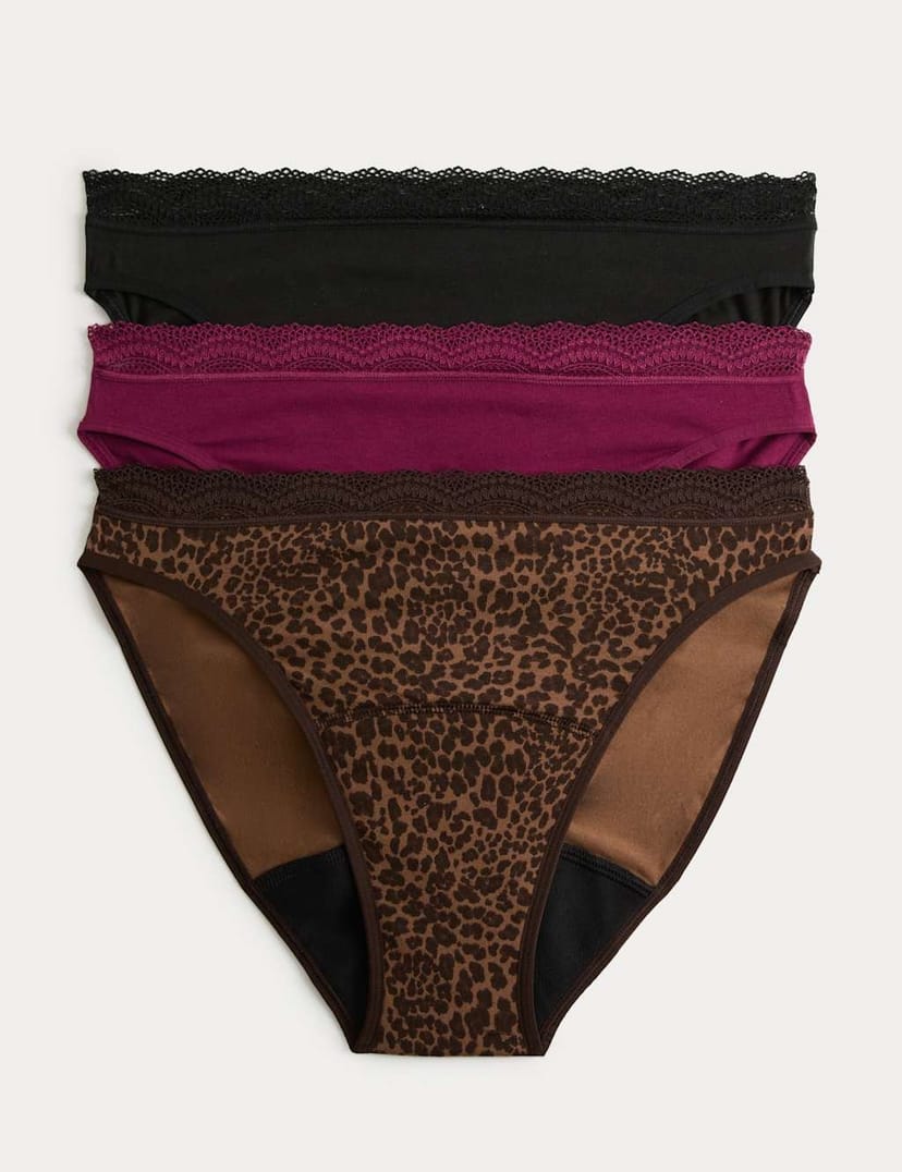 Marks & Spencer M&S 3 Pack Cotton Rich Period High Leg Knickers Brown Mix - 1