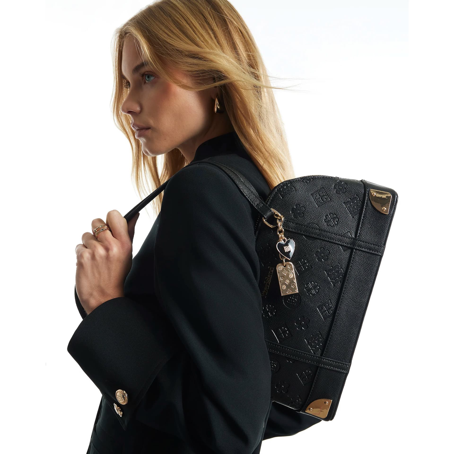 River Island River Island Womens Black Embossed Long Handle Bowler Bag