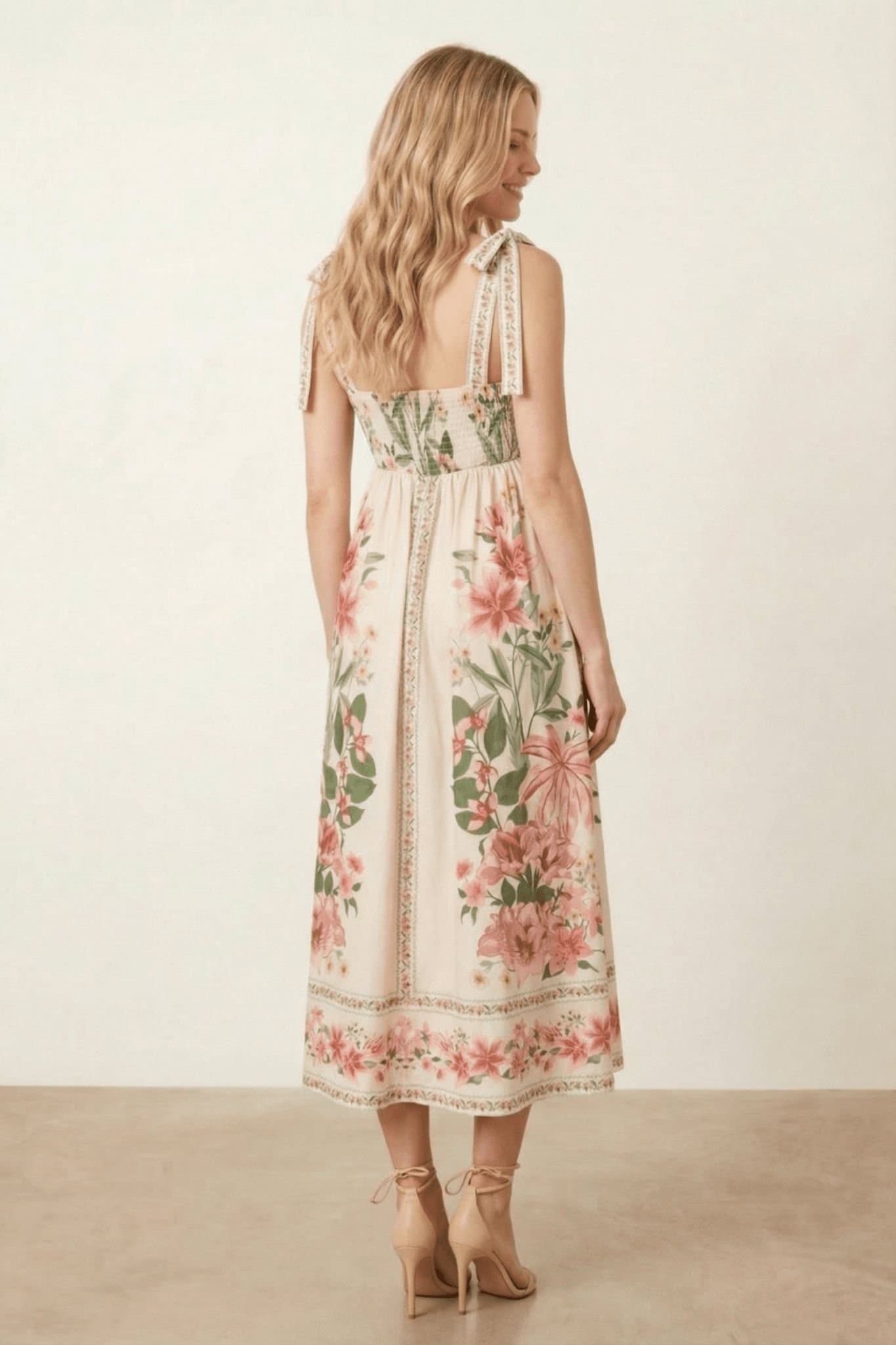 Style Cheat Style Cheat Women's Strappy Scarf Print Pink Floral Midi Dress