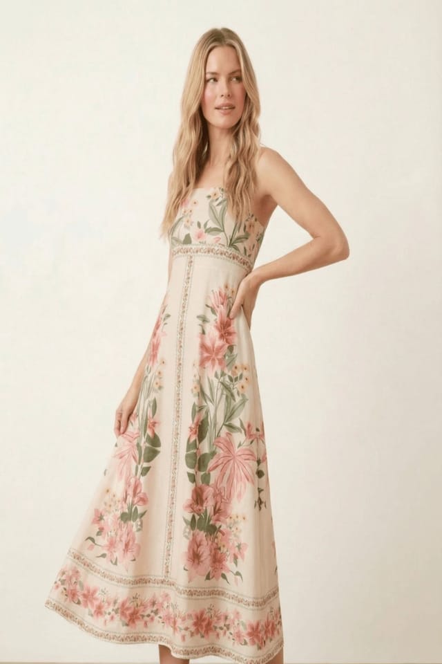 Style Cheat Style Cheat Women's Strappy Scarf Print Pink Floral Midi Dress - 2