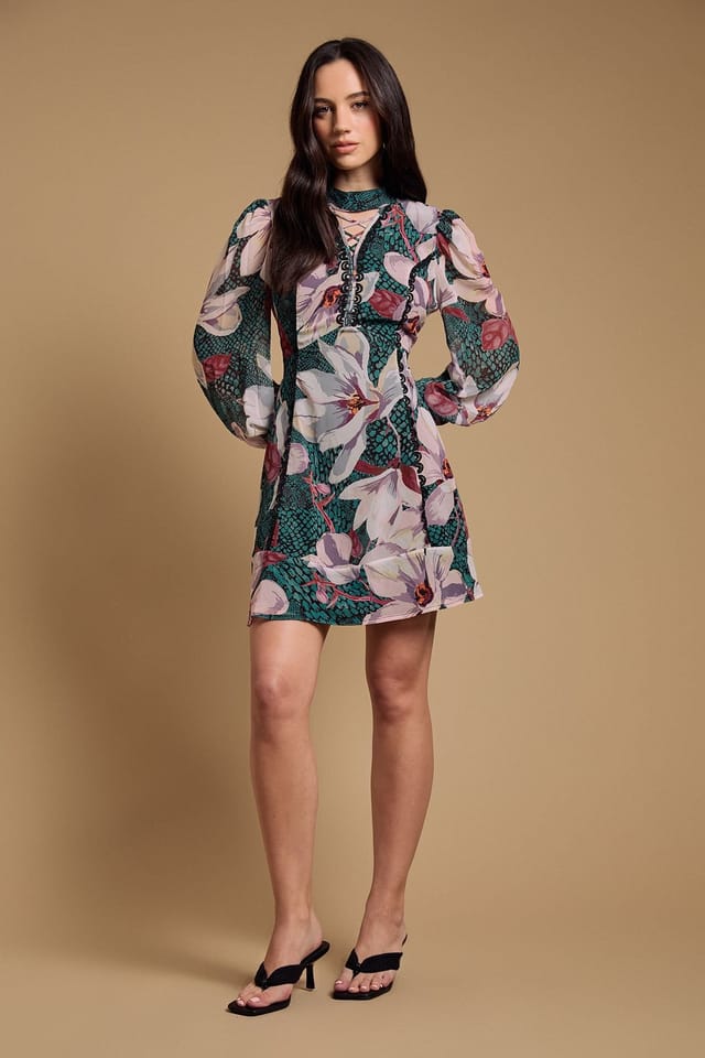 Oasis Oasis Women's Lace Up High Neck Long Sleeve Mini Dress - 2