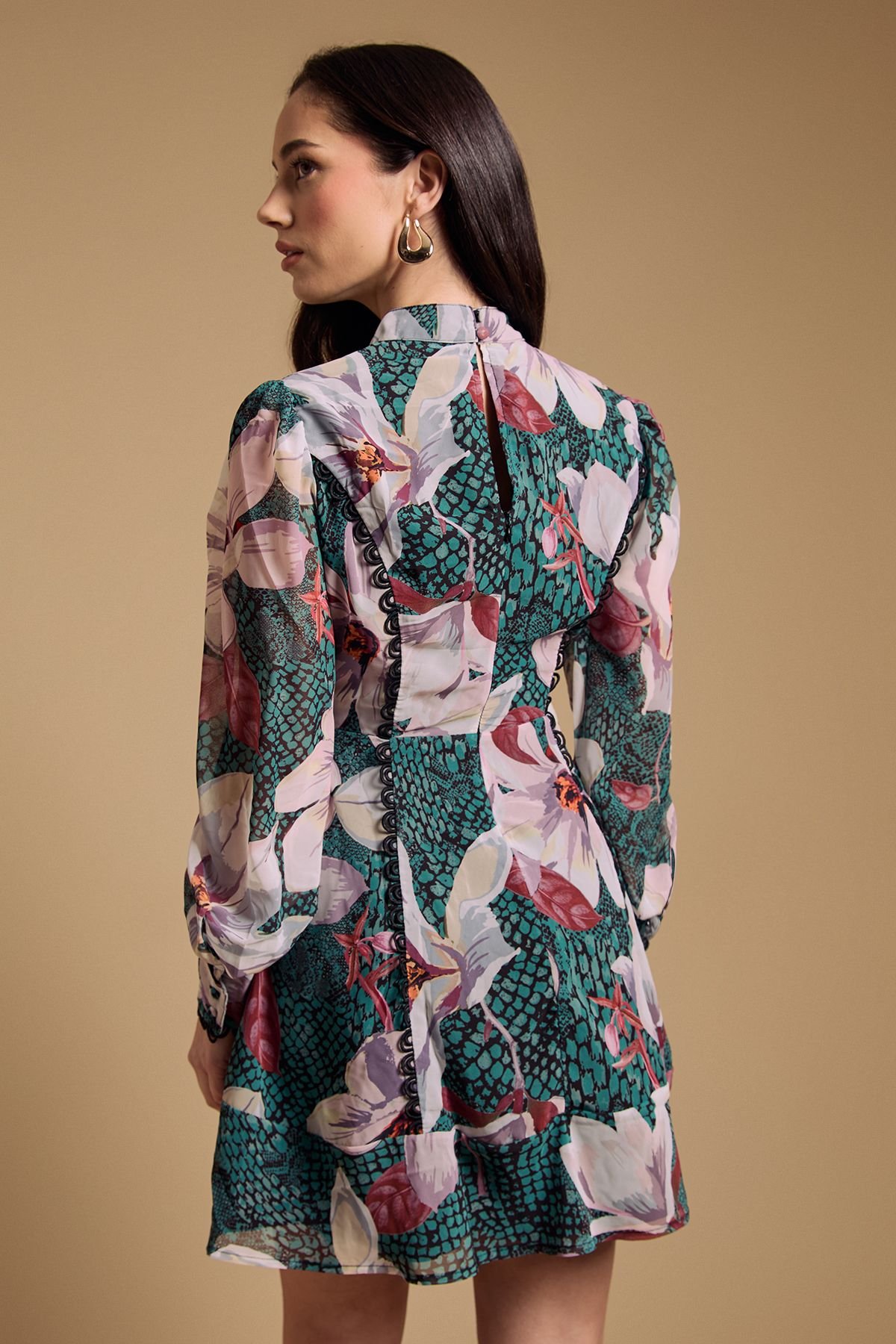 Oasis Oasis Women's Lace Up High Neck Long Sleeve Mini Dress - 3