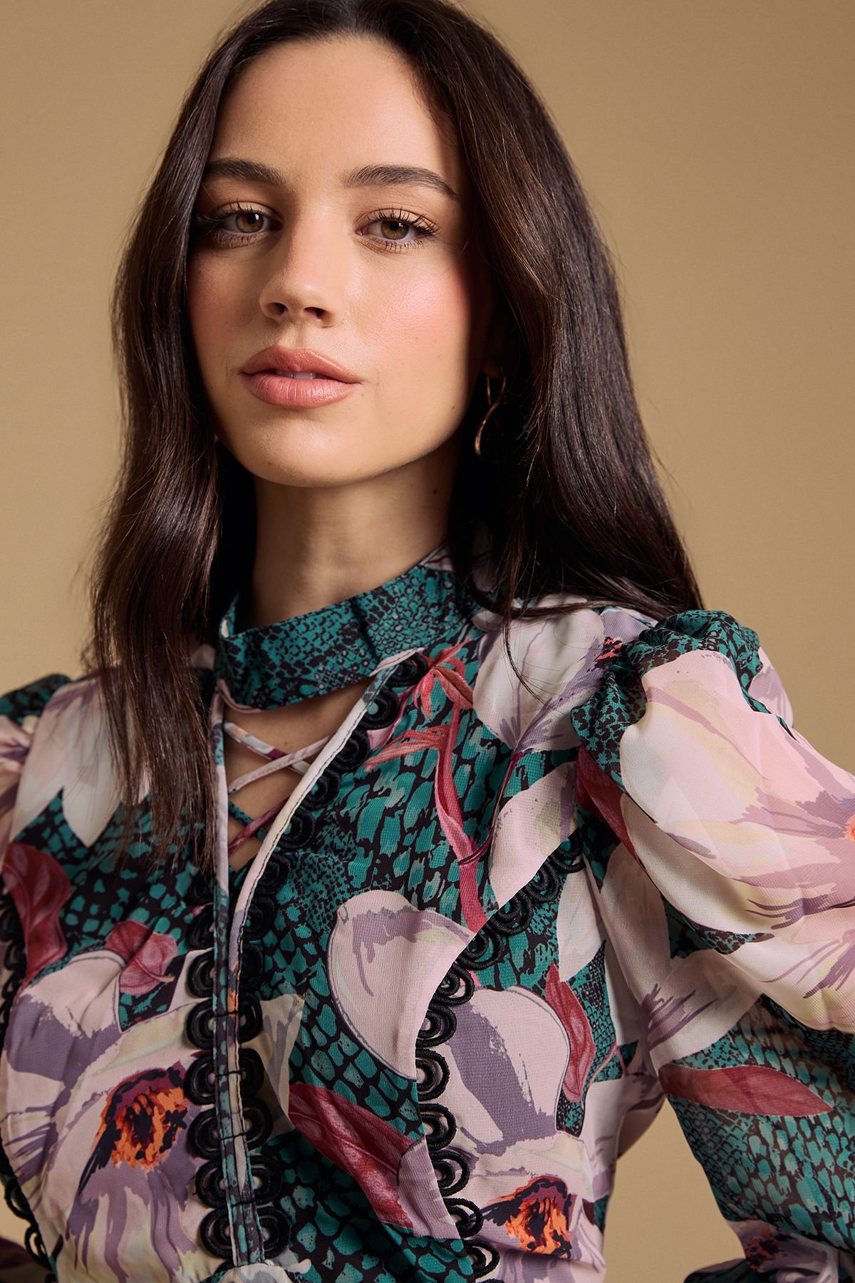 Oasis Oasis Women's Lace Up High Neck Long Sleeve Mini Dress - 4