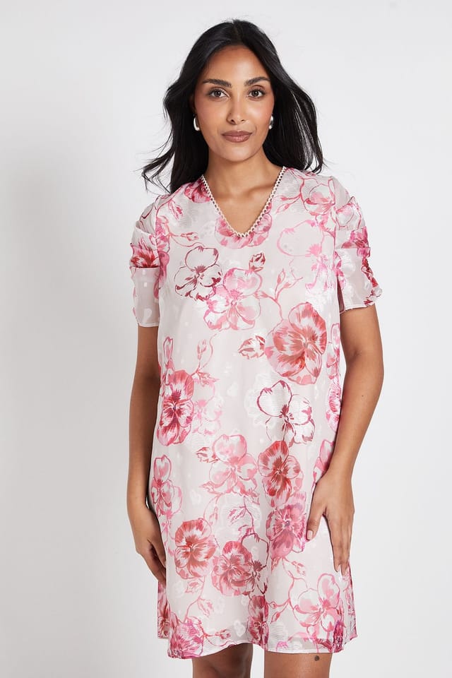 Wallis Wallis Women's Petite Floral Puff Sleeve Shift Dress in Pink - 2