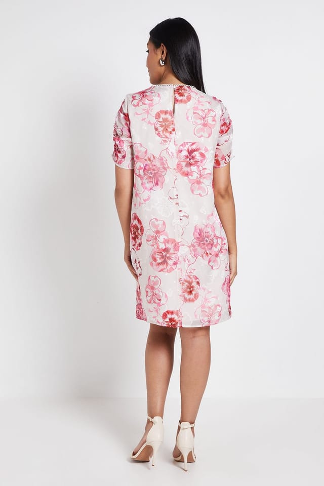 Wallis Wallis Women's Petite Floral Puff Sleeve Shift Dress in Pink - 3
