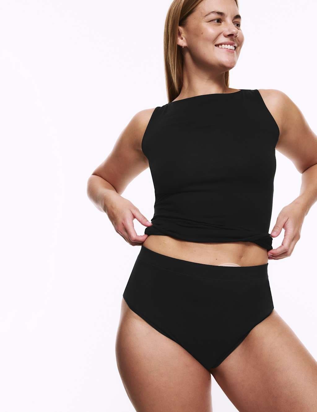Marks & Spencer M&S 3pk Cotton Rich High Waisted Stoma Thongs Black