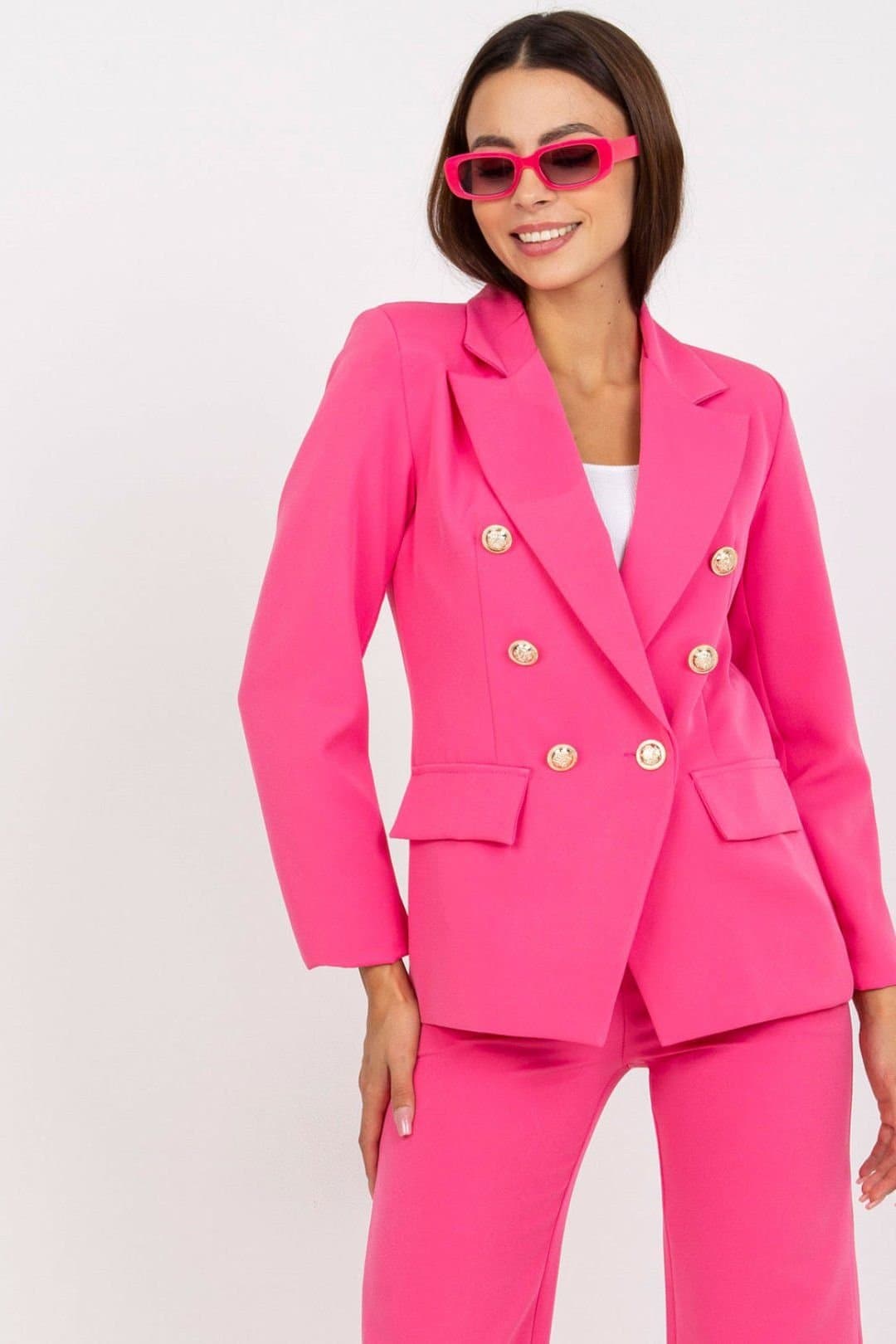 Love Lace Love Lace Women's Lined Button Jacket Shoulder Cushions in Pink