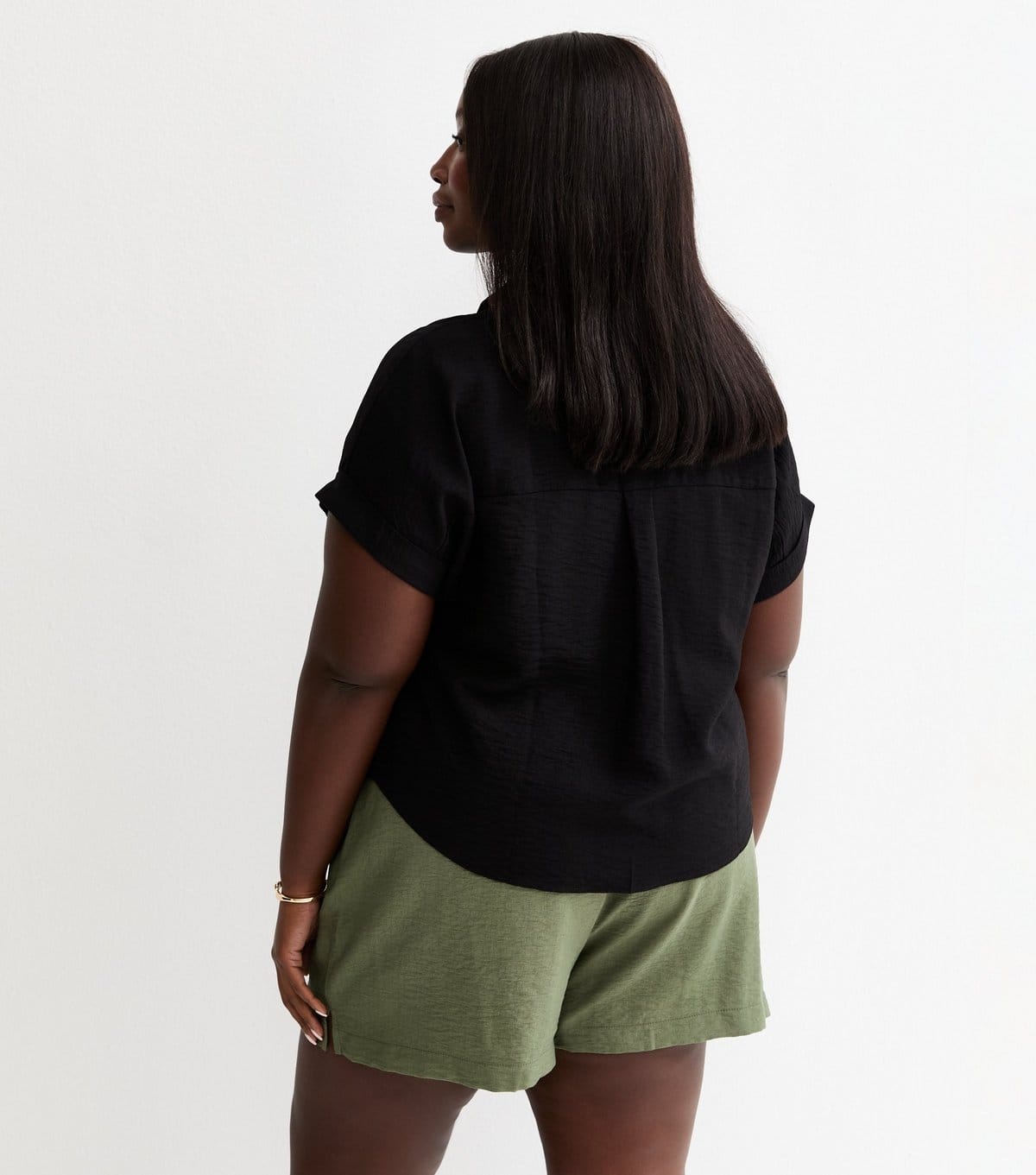 New Look Women's Plus Size Black Plain Short Sleeve Shirt Curves New Look - 4