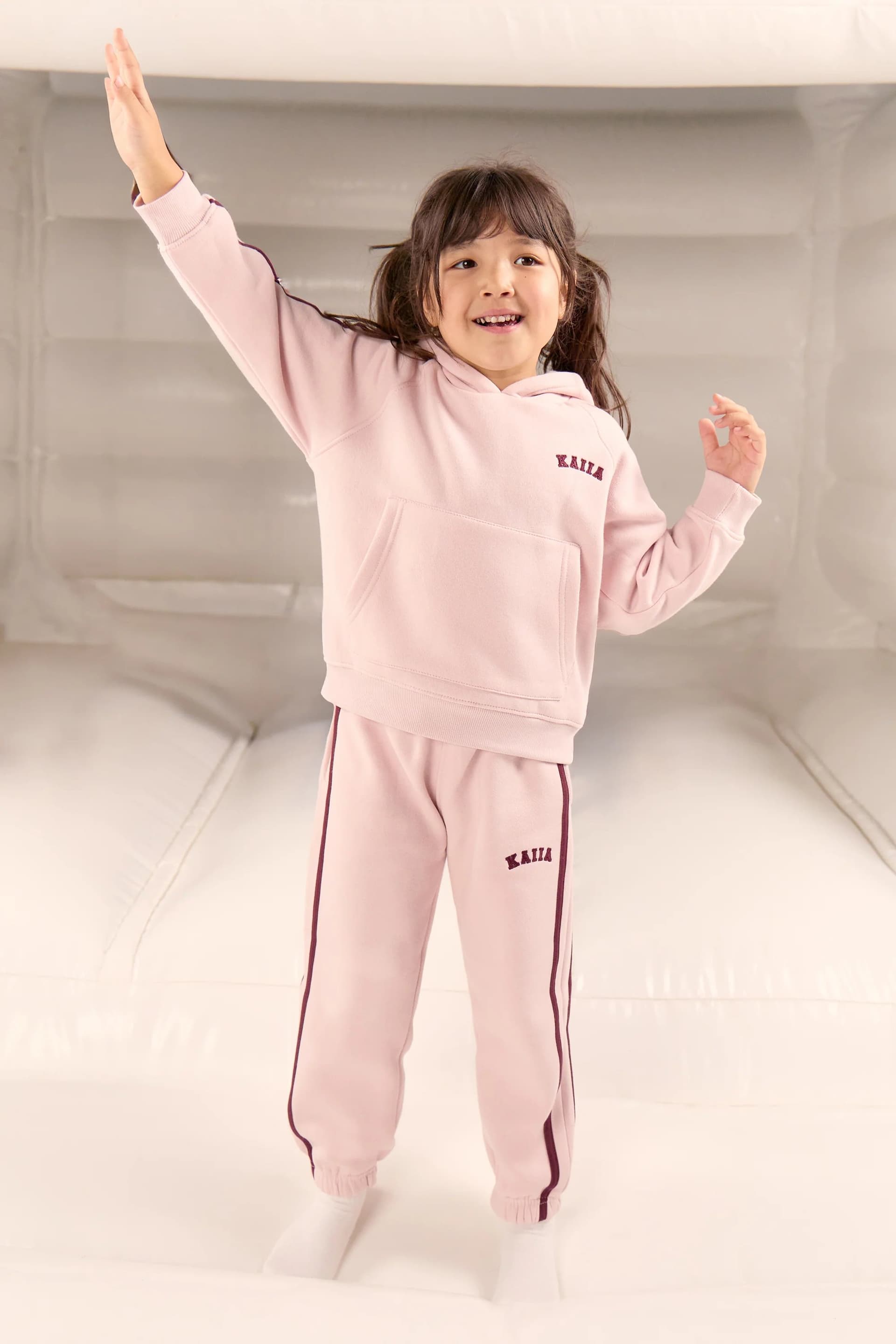 Kaiia Kaiia Kids Sport Side Stripe Cuffed Joggers Pink Chai & Burgundy
