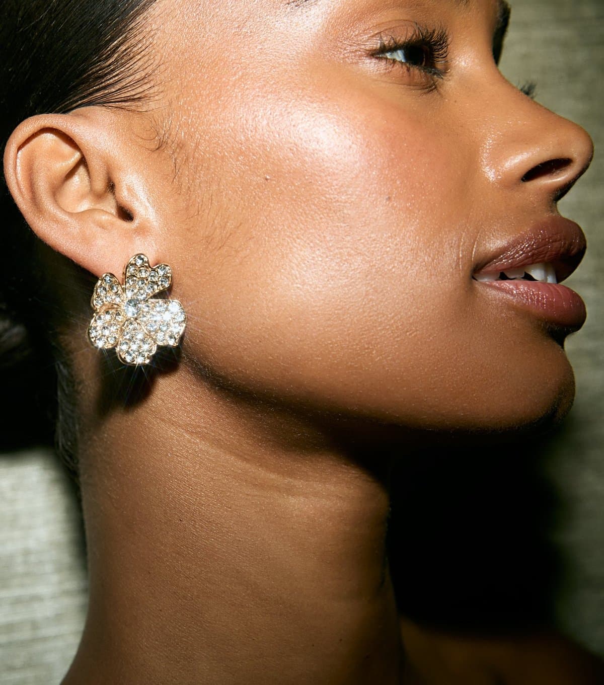 New Look Gold Tone Diamante Embellished Floral Stud Earrings New Look