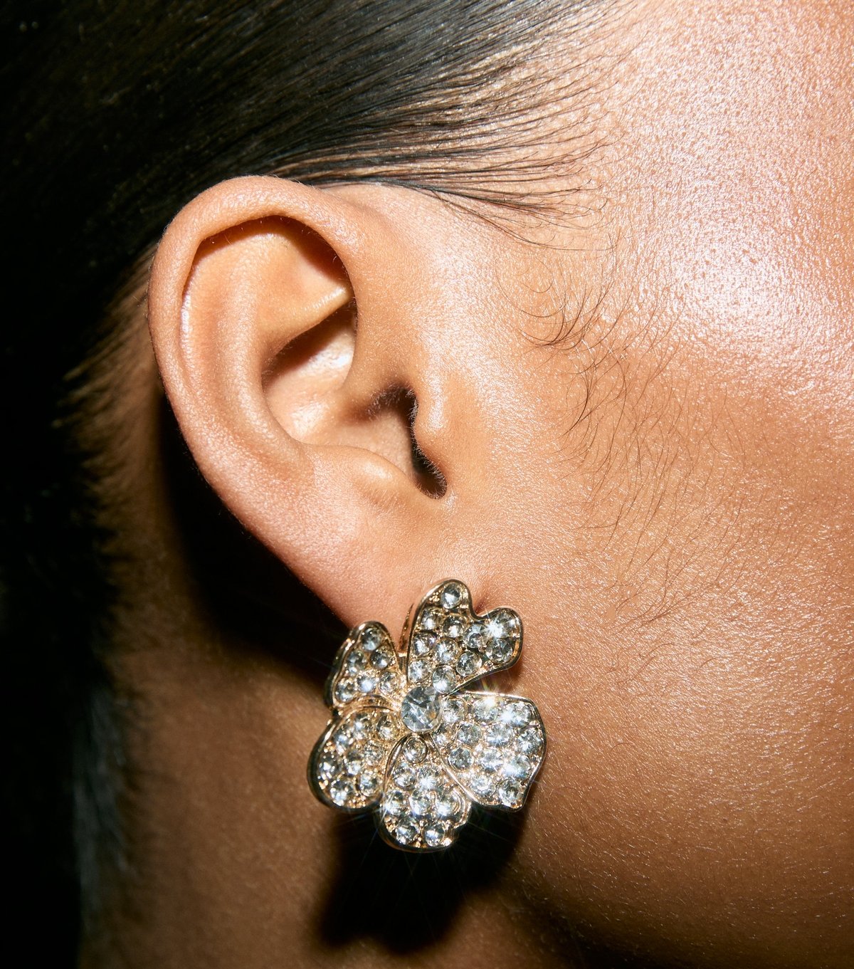 New Look Gold Tone Diamante Embellished Floral Stud Earrings New Look - 2