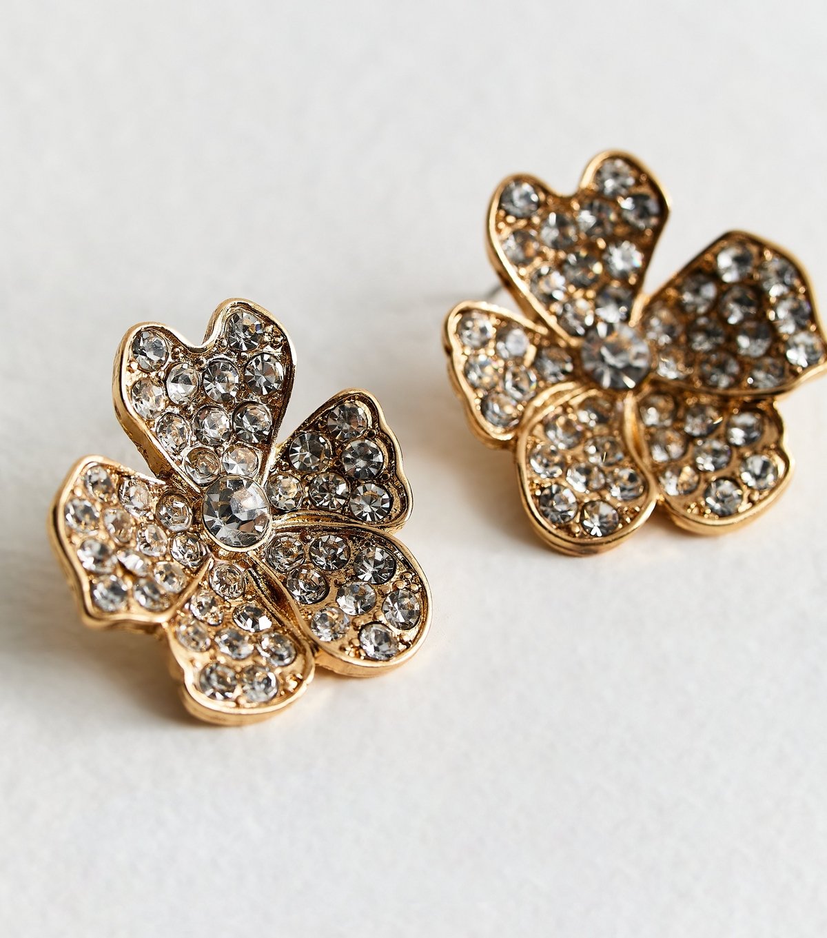 New Look Gold Tone Diamante Embellished Floral Stud Earrings New Look - 3