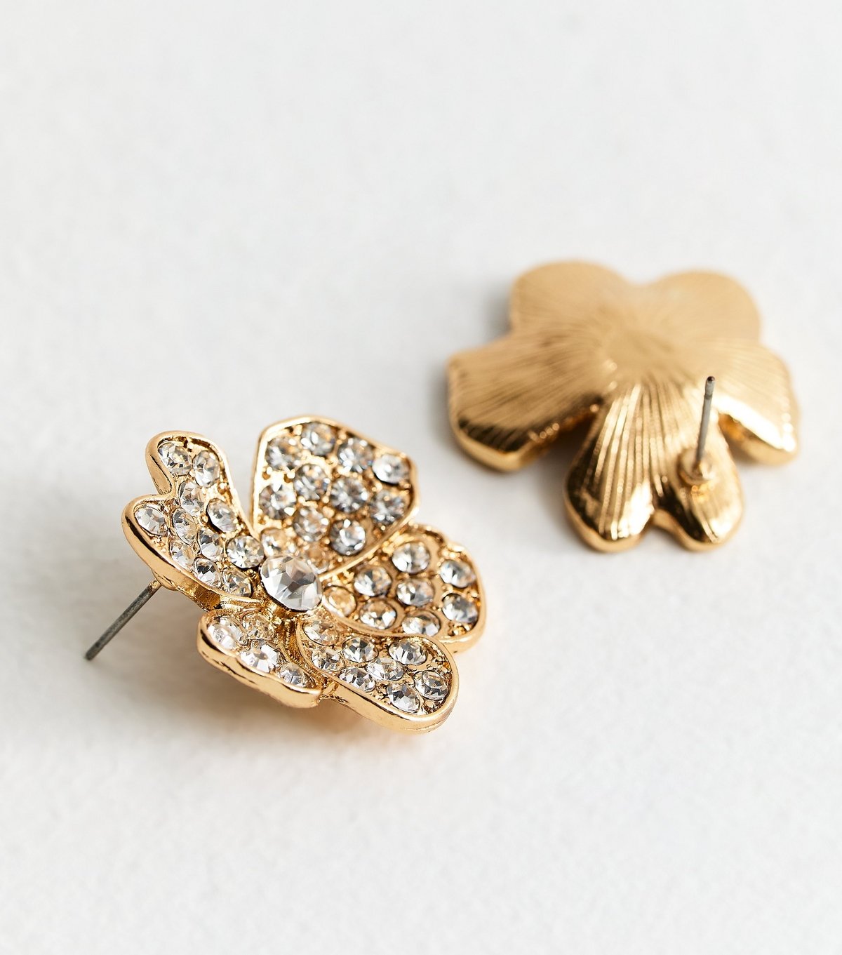 New Look Gold Tone Diamante Embellished Floral Stud Earrings New Look - 4