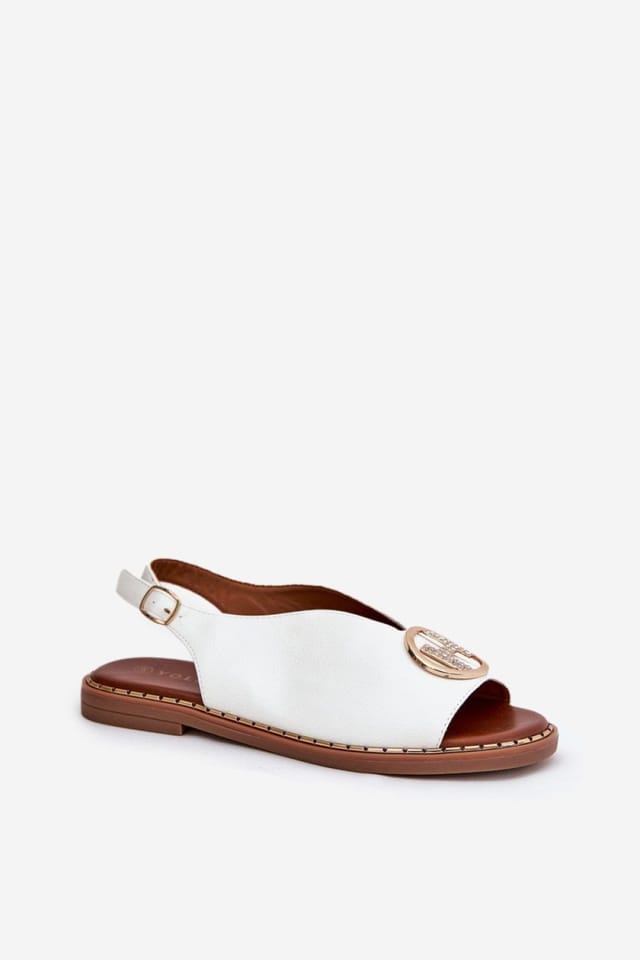 Love Lace Love Lace Women's Elegant Flat Heel Sandals with Embellished Strap Buckle in White - 2