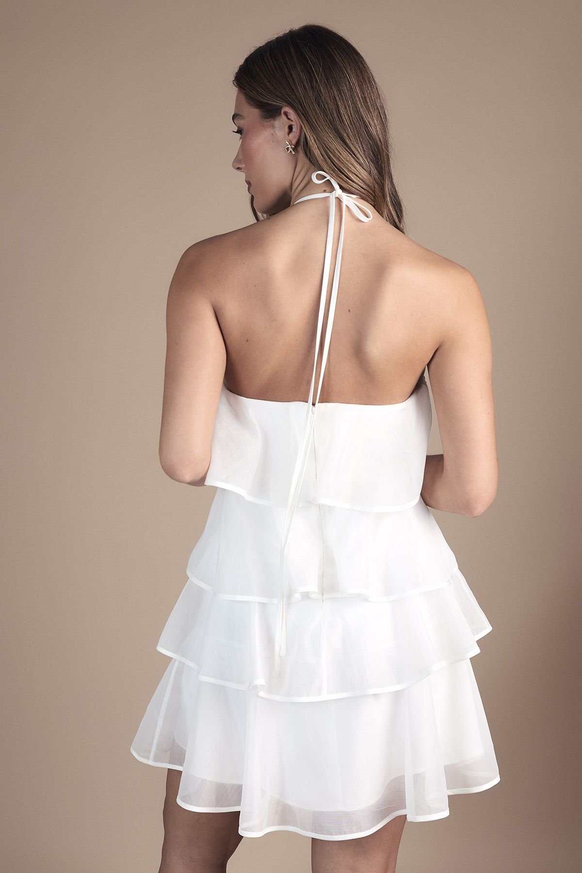 Coast Coast Women's Corsage Trim Layered Halter Neck bridal Mini Dress in Ivory - 3