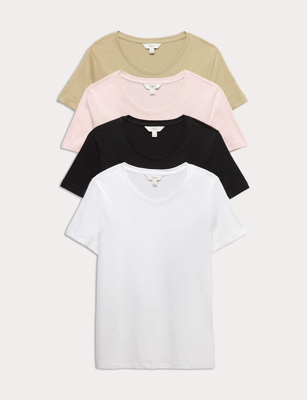 Marks & Spencer M&S 4 Pack Pure Cotton Crew Neck Tops Multi