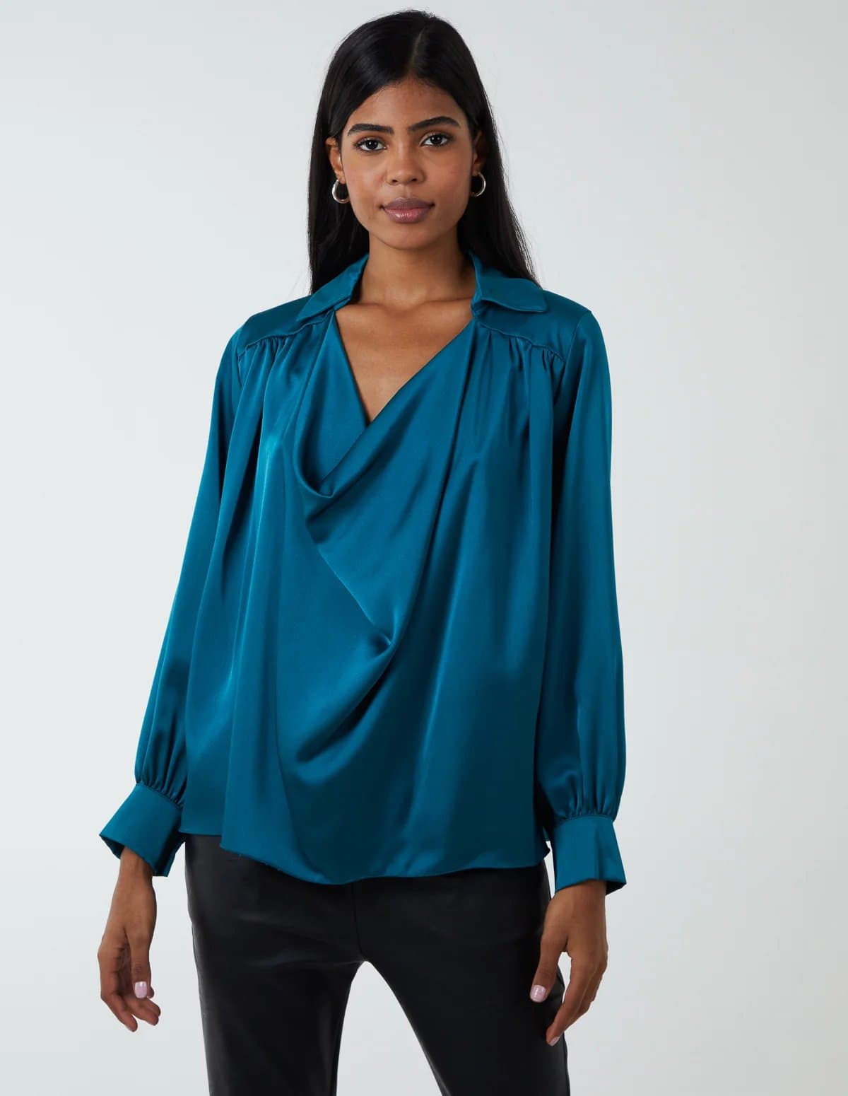 Blue Vanilla Satin Feel Cowl Neck Blouse
