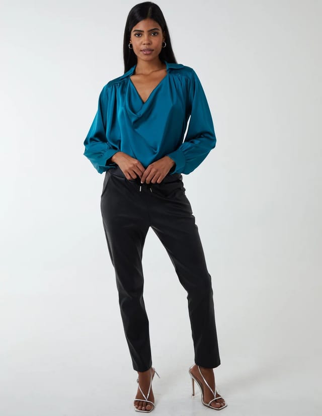 Blue Vanilla Satin Feel Cowl Neck Blouse - 2