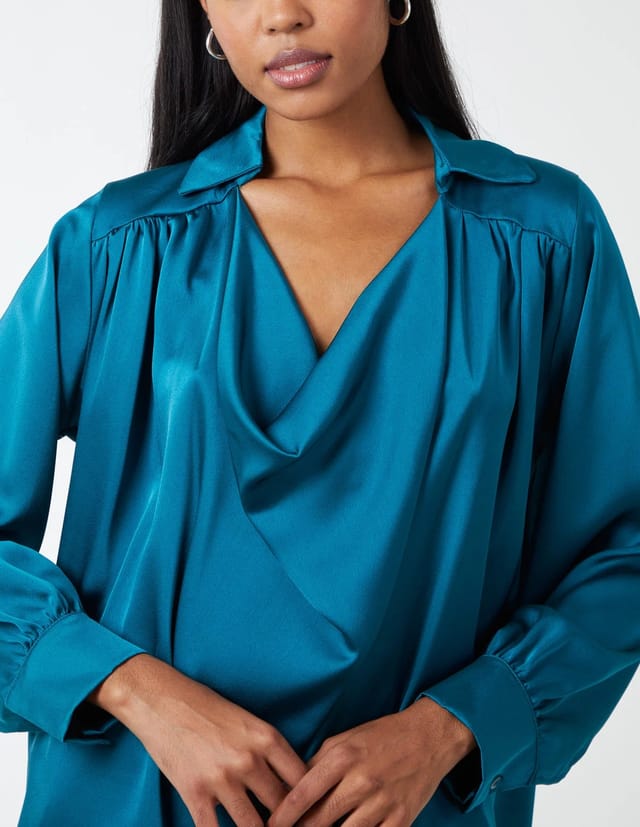 Blue Vanilla Satin Feel Cowl Neck Blouse - 3