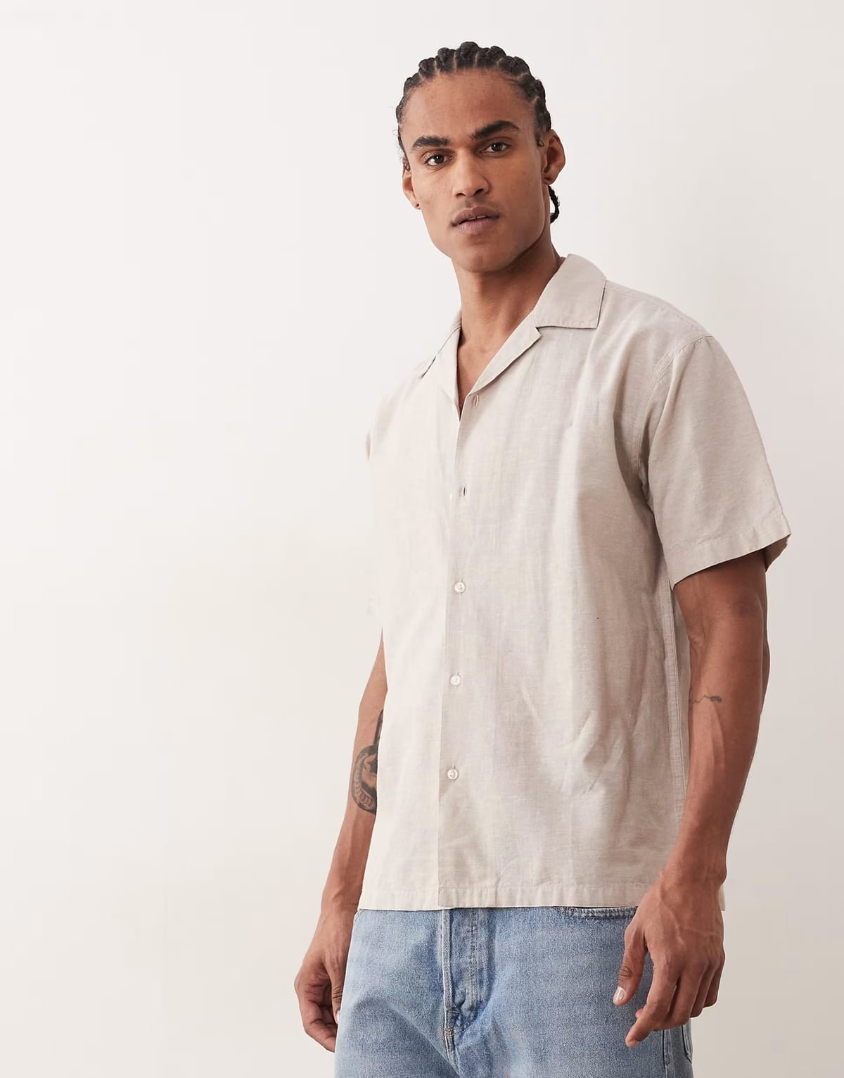ASOS Jack & Jones short sleeve linen blend shirt in beige - 1