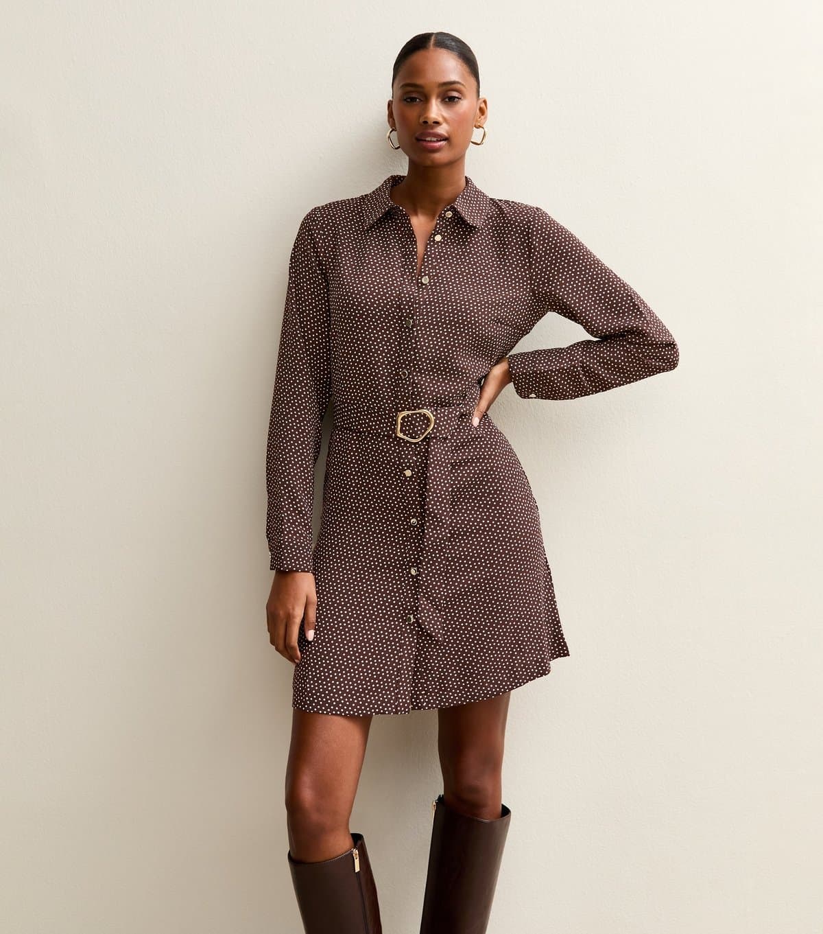 New Look Women's Purple Spotty Belted Shirt Dress New Look