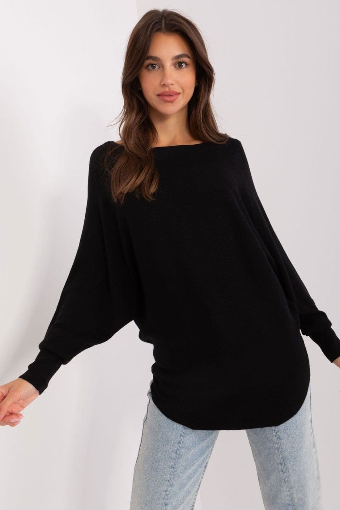 Love Lace Black Viscose Batwing Sleeve Casual Sweater