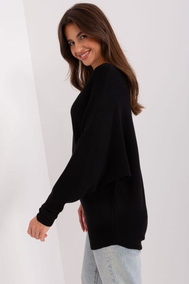 Love Lace Love Lace Women's Viscose Batwing Sleeve Casual Sweater in Black - 2